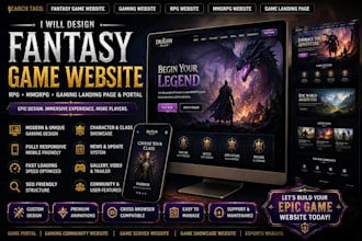 design a fantasy game website, rpg website, mmorpg website