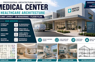 design 3d medical center, healthcare architecture and clinic layout