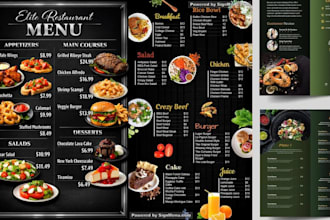 design editable restaurant food menu, bifold trifold food flyer, cafe menu board