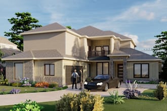 redesign architectural luxury villa home,modern facade,walkway render,3d garden