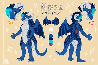 create furry reference sheet, fursona design and anthro character art