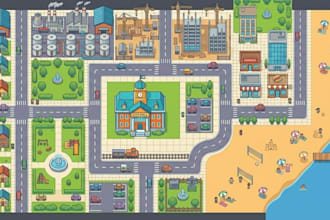 cartoon 2d city builder vector game assets sprites pack