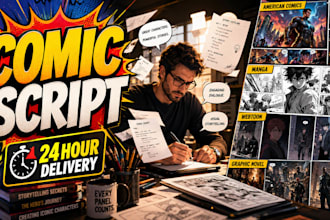 write comic book, webtoon or manga script in 24hours