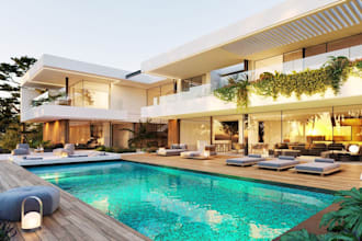 create 3d luxury modern house, exterior renderings, villa, interior design,