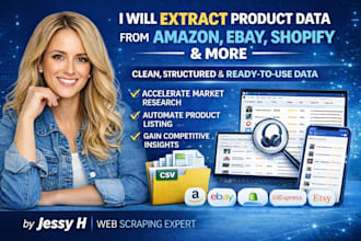 scrape product data from amazon, shopify, woocommerce, ebay or any websites