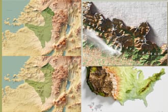 design custom 3d relief map, topographic terrain model,3d stl shaded relief map
