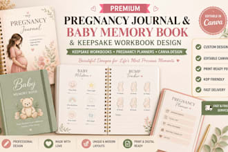 design a pregnancy journal, baby memory book and keepsake workbook
