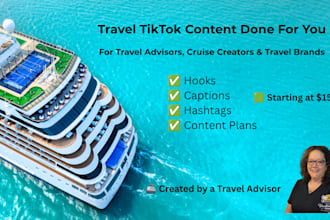 create tiktok content ideas, captions, hashtags and hooks for travel creators