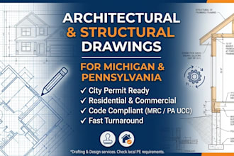 do michigan, pennsylvania architectural structural drawings for USA city permit