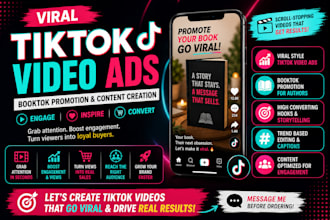 create viral tiktok video ads, tiktok book promotion, booktok, tik tok video ads