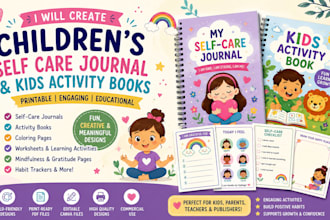 create more than 5 children printable self care journals and kids activity books