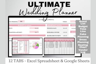 design wedding google sheet, wedding planner spreadsheet, event planner tracker