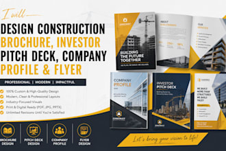 design construction brochure, investor pitch deck, company profile and flyer