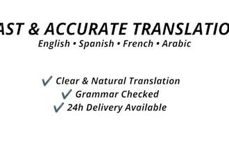 transalte english to spanish, arab and french