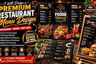 design a premium restaurant menu, food menu, cafe menu, and print menu