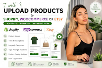 upload products to shopify, woo commerce or etsy