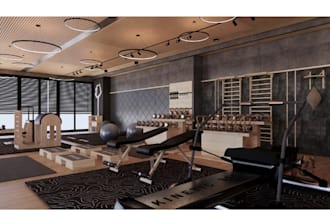 design gym, fitness center, spa and wellness center interior with 3d rendering