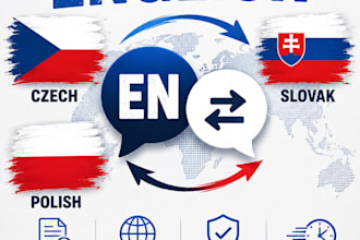 translate texts to and from english to polish, czech, slovak