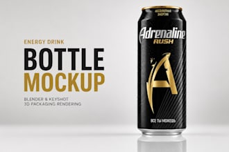 create energy drink bottle mockup, blender and keyshot 3d packaging rendering
