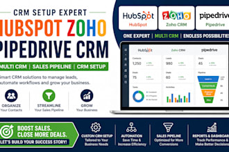 setup and configure hubspot zoho or pipedrive crm for your business