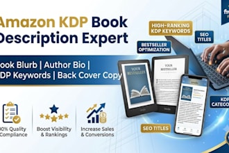 write amazon KDP book description, blurb, keywords and author bio