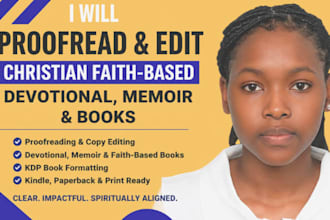 proofread, edit christian devotional, memoir, faith based book, KDP formatting