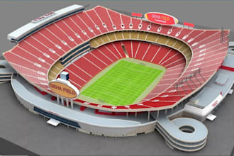 create 2d, 3d stadium sport complex, golf, volley, gym with 3d rendering