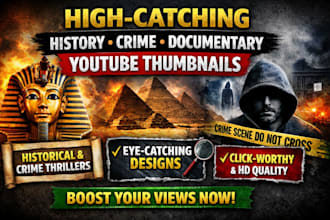 design high catching history, crime, and documentary youtube thumbnails for you