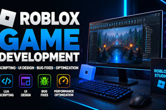 develop roblox games, lua scripting, UI design and bug fixes