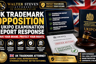 act as your UK trademark attorney for opposition or ukipo examination report