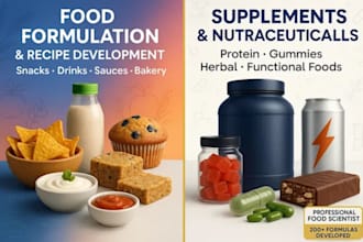 food scientist, recipe development, supplement formulation and beverage products