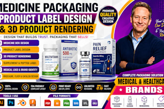 do medicine packaging design, product label design and 3d product rendering