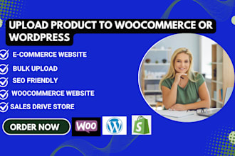 add, upload products with seo to woocommerce, wordpress store, shopify store
