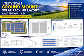 create ground mount solar racking layout utility scale pv autocad dwg solar sld
