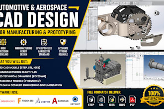 design automotive, aerospace cad models for manufacturing in solidworks step stl