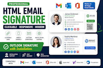 design clickable HTML email signature, outlook signature with installation canva