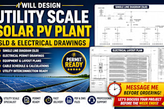 design utility scale solar pv sld and electrical permit drawings