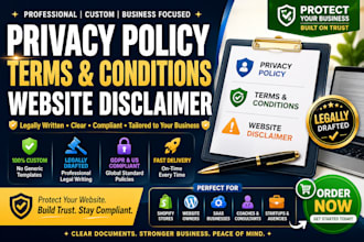 draft privacy policy, terms and conditions, and website disclaimer