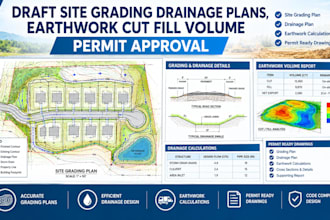 draft site grading drainage plans, earthwork cut fill volume permit approval