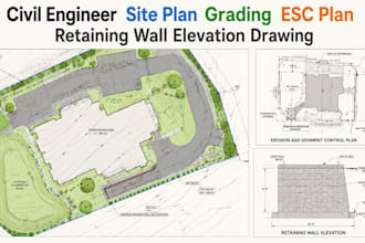 design civil site plan grading plan esc and retaining wall drawings