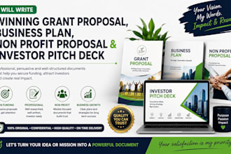 write winning grant proposal and business plan for non profit investor pitchdeck