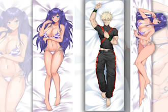 draw custom dakimakura anime oc body pillow cover waifu husbando anime art