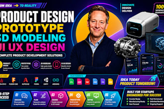 do product design, prototype, 3d modeling and UI UX design