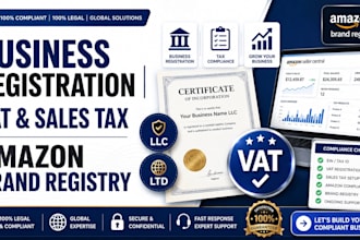 do business registration, sales tax vat setup, and amazon brand registry