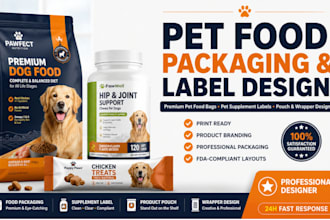 design pet food packaging, pet supplement label, pet product pouch and wrapper