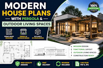 modern house plans with pergola and outdoor living space design