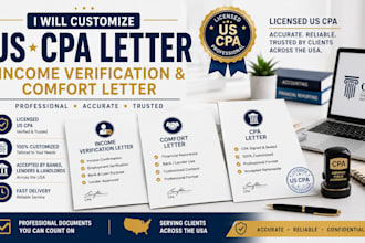 customize US CPA letter, income verification and comfort letter
