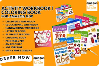 design kids activity workbook, handwriting workbook, coloring for amazon KDP