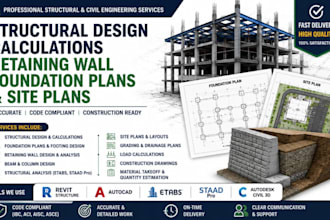 do structural design calculations retaining wall foundation plans and site plans