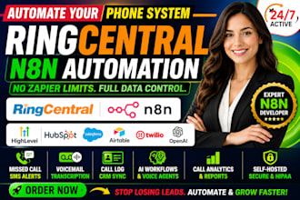 build n8n automation for ringcentral, missed call  sms, crm sync, ai workflows